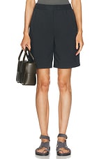 WAO Relaxed Nylon Pleated Short in Dark Navy, view 1, click to view large image.