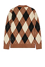 WAO Argyle Sweater Cardigan in Brown & Cream, view 2, click to view large image.