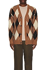 WAO Argyle Sweater Cardigan in Brown & Cream, view 3, click to view large image.