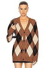 WAO Argyle Sweater Cardigan in Brown & Cream, view 1, click to view large image.