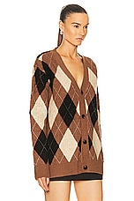 WAO Argyle Sweater Cardigan in Brown & Cream, view 2, click to view large image.