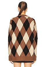 WAO Argyle Sweater Cardigan in Brown & Cream, view 3, click to view large image.