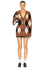 WAO Argyle Sweater Cardigan in Brown & Cream, view 4, click to view large image.