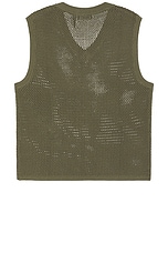 WAO Open Knit V Neck Vest in Olive, view 2, click to view large image.