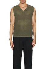 WAO Open Knit V Neck Vest in Olive, view 4, click to view large image.