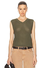WAO Open Knit V Neck Vest in Olive, view 1, click to view large image.