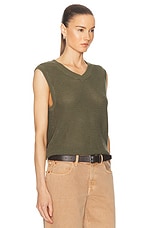 WAO Open Knit V Neck Vest in Olive, view 2, click to view large image.