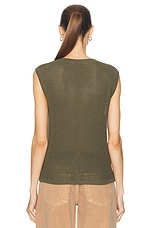 WAO Open Knit V Neck Vest in Olive, view 3, click to view large image.
