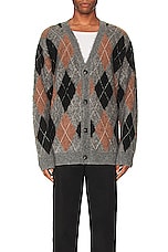 WAO Argyle Sweater Cardigan in grey & black, view 3, click to view large image.