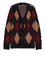 WAO Argyle Sweater Cardigan in Brown & Burgundy, view 1, click to view large image.
