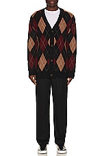 WAO Argyle Sweater Cardigan in Brown & Burgundy, view 4, click to view large image.