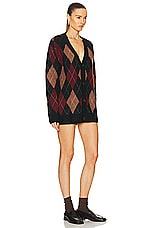 WAO Argyle Sweater Cardigan in Brown & Burgundy, view 2, click to view large image.