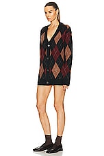 WAO Argyle Sweater Cardigan in Brown & Burgundy, view 3, click to view large image.