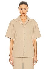 WAO Ribbed Knit Camp Shirt in tan, view 1, click to view large image.