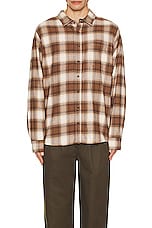 WAO The Flannel Shirt in brown & cream, view 3, click to view large image.