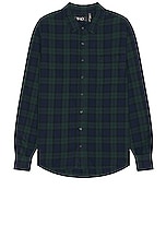WAO The Flannel Shirt in navy & green, view 1, click to view large image.