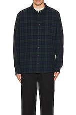 WAO The Flannel Shirt in navy & green, view 3, click to view large image.