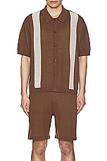 WAO Short Sleeve Knit Shirt in Brown & Cream, view 3, click to view large image.