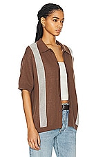WAO Short Sleeve Knit Shirt in Brown & Cream, view 2, click to view large image.