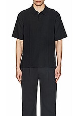 WAO Short Sleeve Knit Polo in Black, view 3, click to view large image.