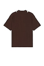 WAO Short Sleeve Stripe Knit Polo in Brown & Natural, view 2, click to view large image.