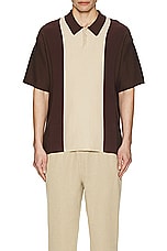 WAO Short Sleeve Stripe Knit Polo in Brown & Natural, view 3, click to view large image.