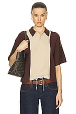 WAO Short Sleeve Stripe Knit Polo in Brown & Natural, view 1, click to view large image.