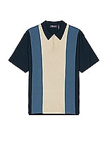 WAO Short Sleeve Stripe Knit Polo in Navy & Gold, view 1, click to view large image.