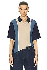 WAO Short Sleeve Stripe Knit Polo in Navy & Gold, view 1, click to view large image.