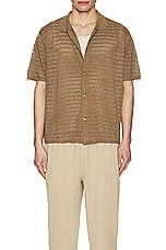 WAO Open Knit Short Sleeve Shirt in Taupe, view 3, click to view large image.