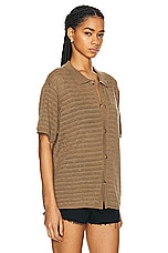 WAO Open Knit Short Sleeve Shirt in Taupe, view 2, click to view large image.