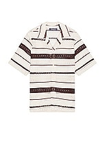 WAO Crochet Stripe Camp Shirt in Natural & Brown, view 1, click to view large image.