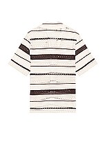 WAO Crochet Stripe Camp Shirt in Natural & Brown, view 2, click to view large image.