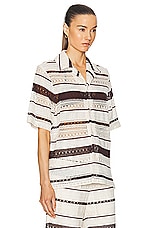 WAO Crochet Stripe Camp Shirt in Natural & Brown, view 2, click to view large image.