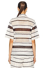 WAO Crochet Stripe Camp Shirt in Natural & Brown, view 3, click to view large image.
