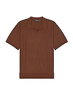 WAO Short Sleeve Pattern Knit Polo in Brown & Taupe, view 1, click to view large image.