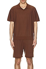 WAO Short Sleeve Pattern Knit Polo in Brown & Taupe, view 3, click to view large image.
