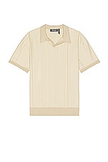 WAO Short Sleeve Pattern Knit Polo in Cream & Natural, view 1, click to view large image.