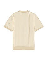 WAO Short Sleeve Pattern Knit Polo in Cream & Natural, view 2, click to view large image.