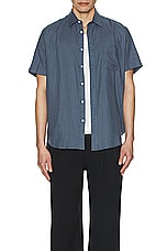 WAO Short Sleeve Slub Shirt in Indigo, view 3, click to view large image.