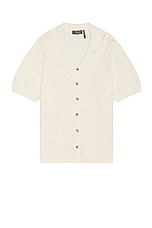 WAO Open Knit Camp Shirt in Cream, view 1, click to view large image.