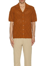 WAO Open Knit Camp Shirt in Brown, view 4, click to view large image.