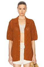 WAO Open Knit Camp Shirt in Brown, view 1, click to view large image.