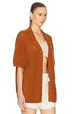 WAO Open Knit Camp Shirt in Brown, view 2, click to view large image.