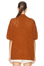 WAO Open Knit Camp Shirt in Brown, view 3, click to view large image.