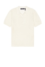 WAO Open Knit Short Sleeve Polo in Cream, view 1, click to view large image.