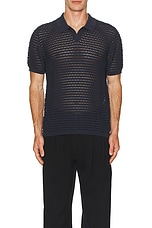 WAO Open Knit Short Sleeve Polo in Navy, view 3, click to view large image.