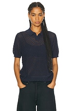 WAO Open Knit Short Sleeve Polo in Navy, view 1, click to view large image.