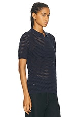 WAO Open Knit Short Sleeve Polo in Navy, view 2, click to view large image.