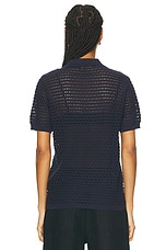 WAO Open Knit Short Sleeve Polo in Navy, view 3, click to view large image.